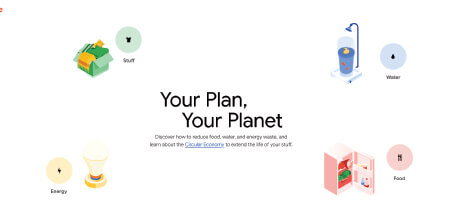 Minimalist design on the homepage of the website "Your plan, your planet"