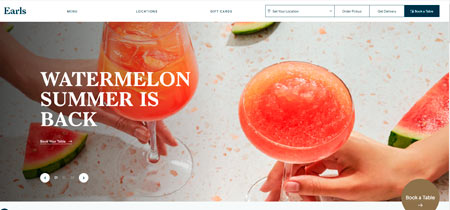 Ejemplo de web de restaurante destacando frescura, Earls
