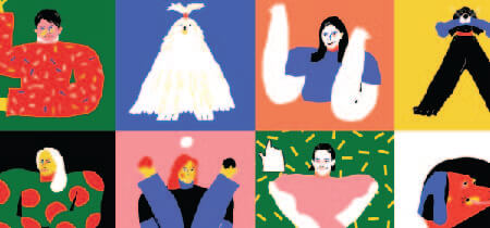 Illustrations of 8 pop art style characters on the Tubik Studio animation website
