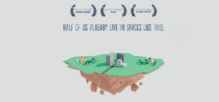 Animated illustration of a floating island on the website "Future Living"