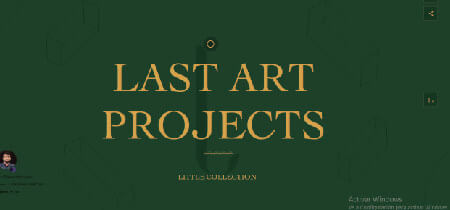Yellow text on green background on the animated website "Arts"