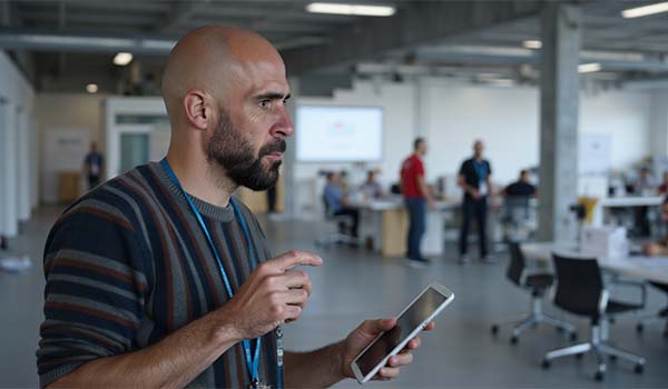 Alvaro Torres analysing lead segments and lead scores on a tablet