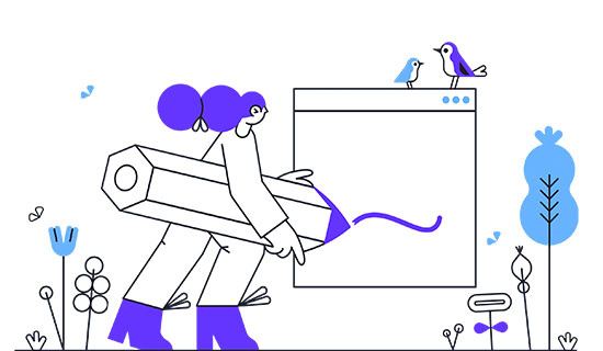 Illustration of a designer creating a website
