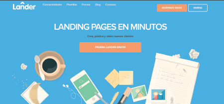 Screenshot of the homepage of the animated website "Lander"